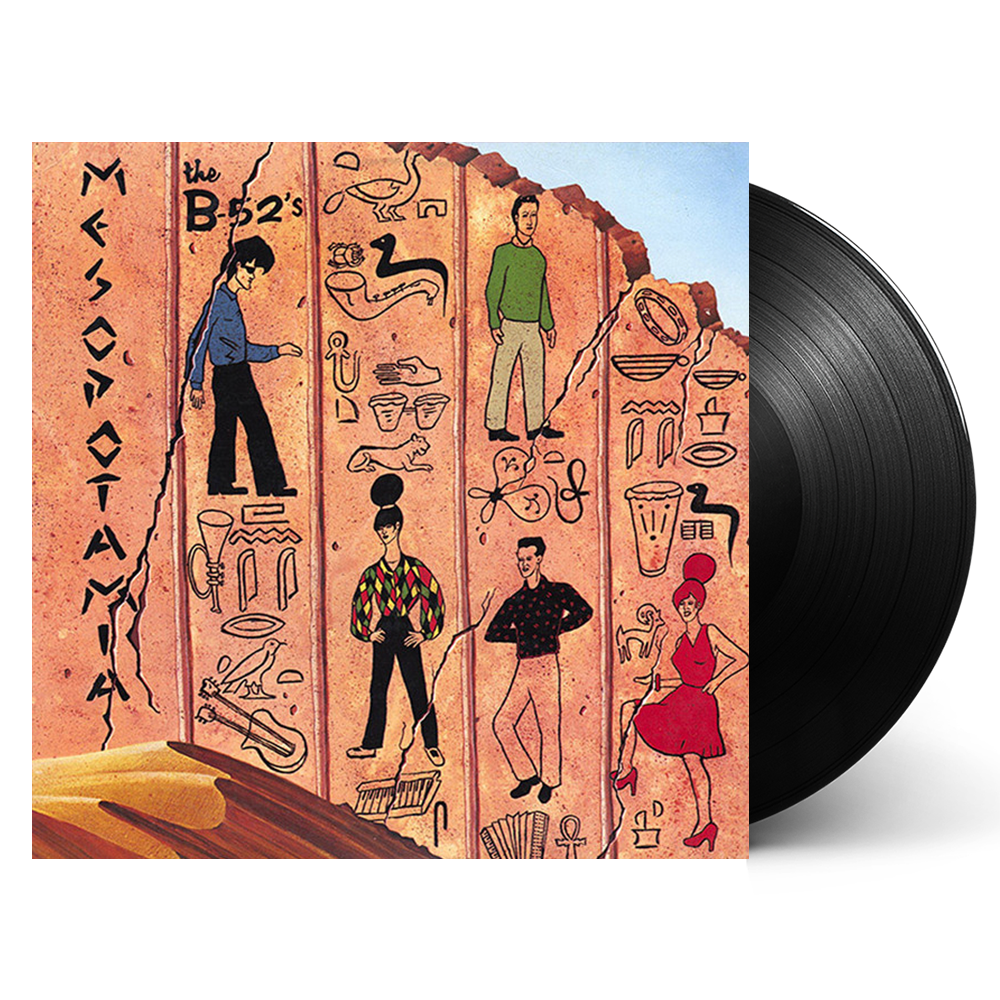 Mesopotamia vinyl signed b-52s official vibrant orange cover with illustrated figures and hieroglyphic-style artwork