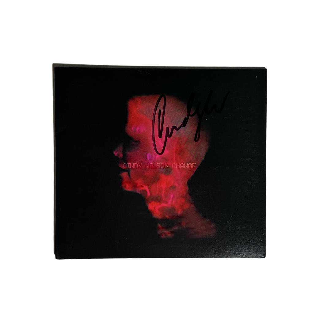Signed black cd case of cindy wilson change album with glowing red silhouette of a face b-52s collectible