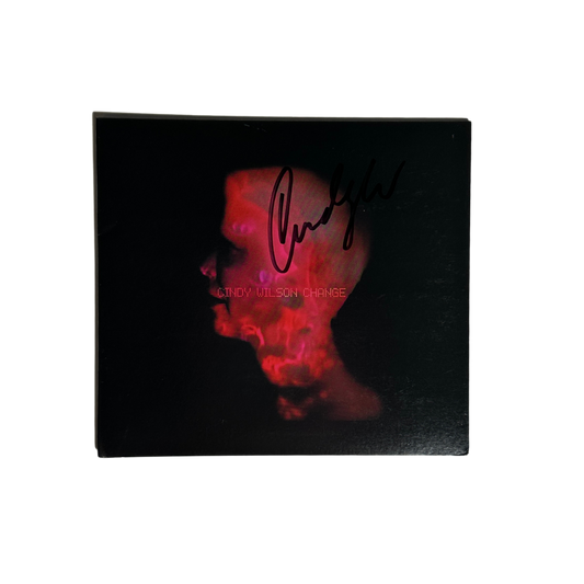 Signed black cd case of cindy wilson change album with glowing red silhouette of a face b-52s collectible