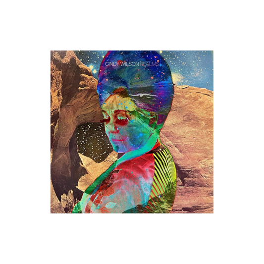 Vibrant digital collage album cover of realms cd featuring cindy wilson with cosmic galaxy colors b-52s official store